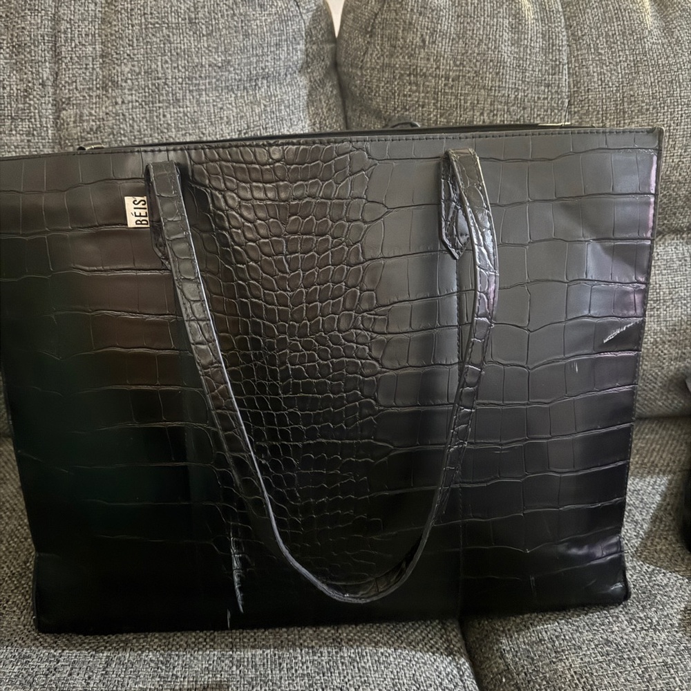 BEIS Black Croc Work Shirt Tote Bag